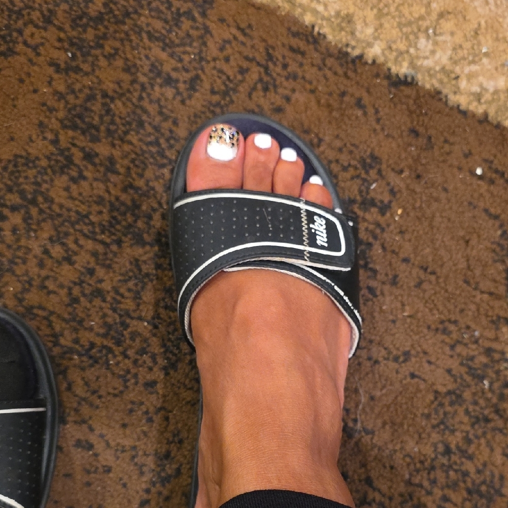 Nike Women's Black Slide Sandals with White Accents